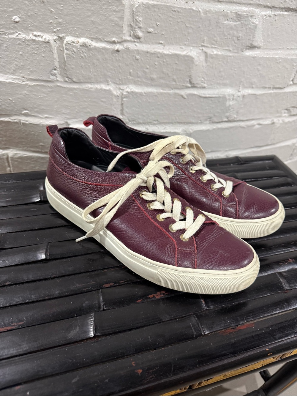 M Gemi Maroon Leather Lace Up Sneakers Made in Italy